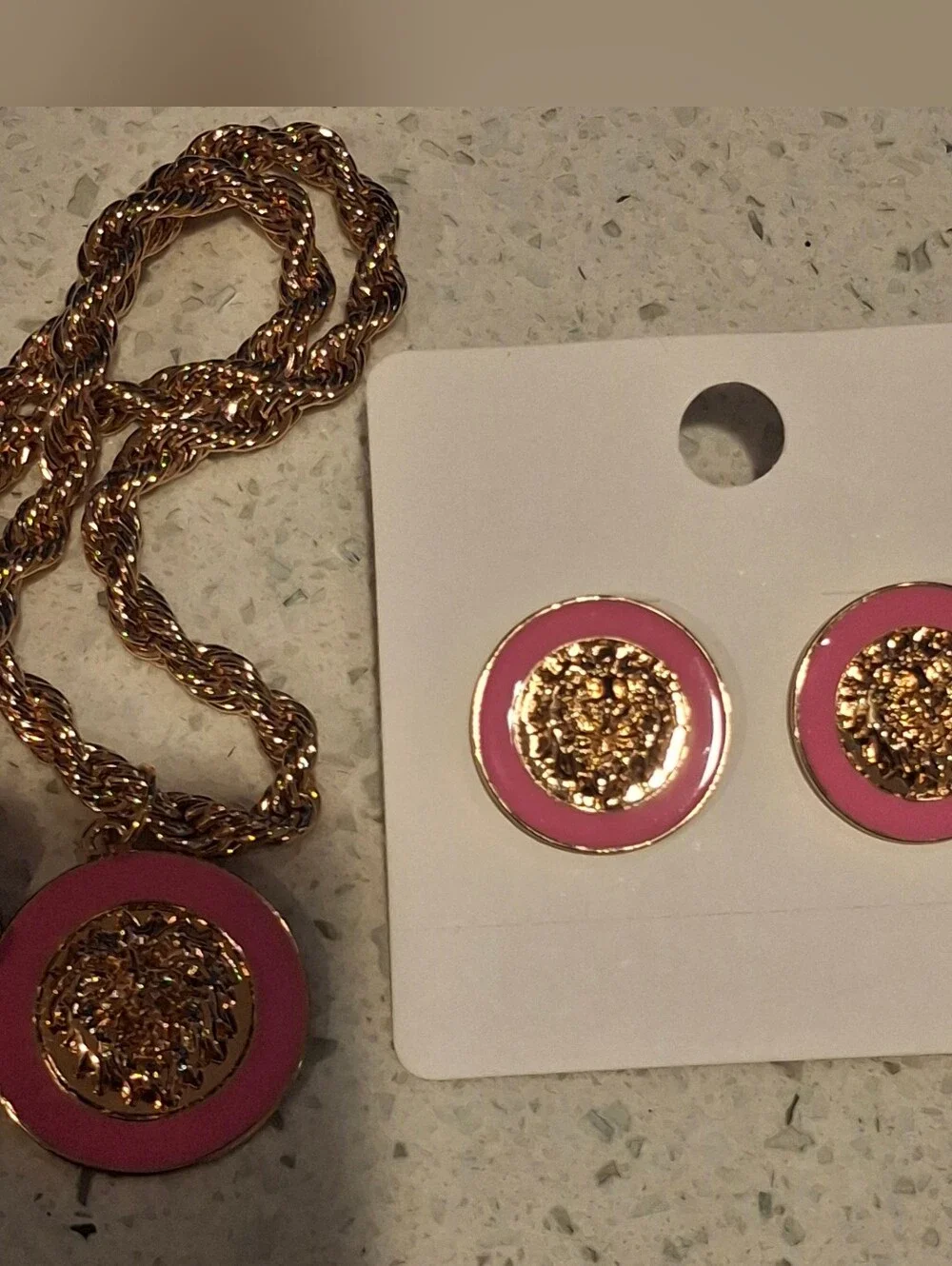 Gold & Pink Lion Earrings & Necklace